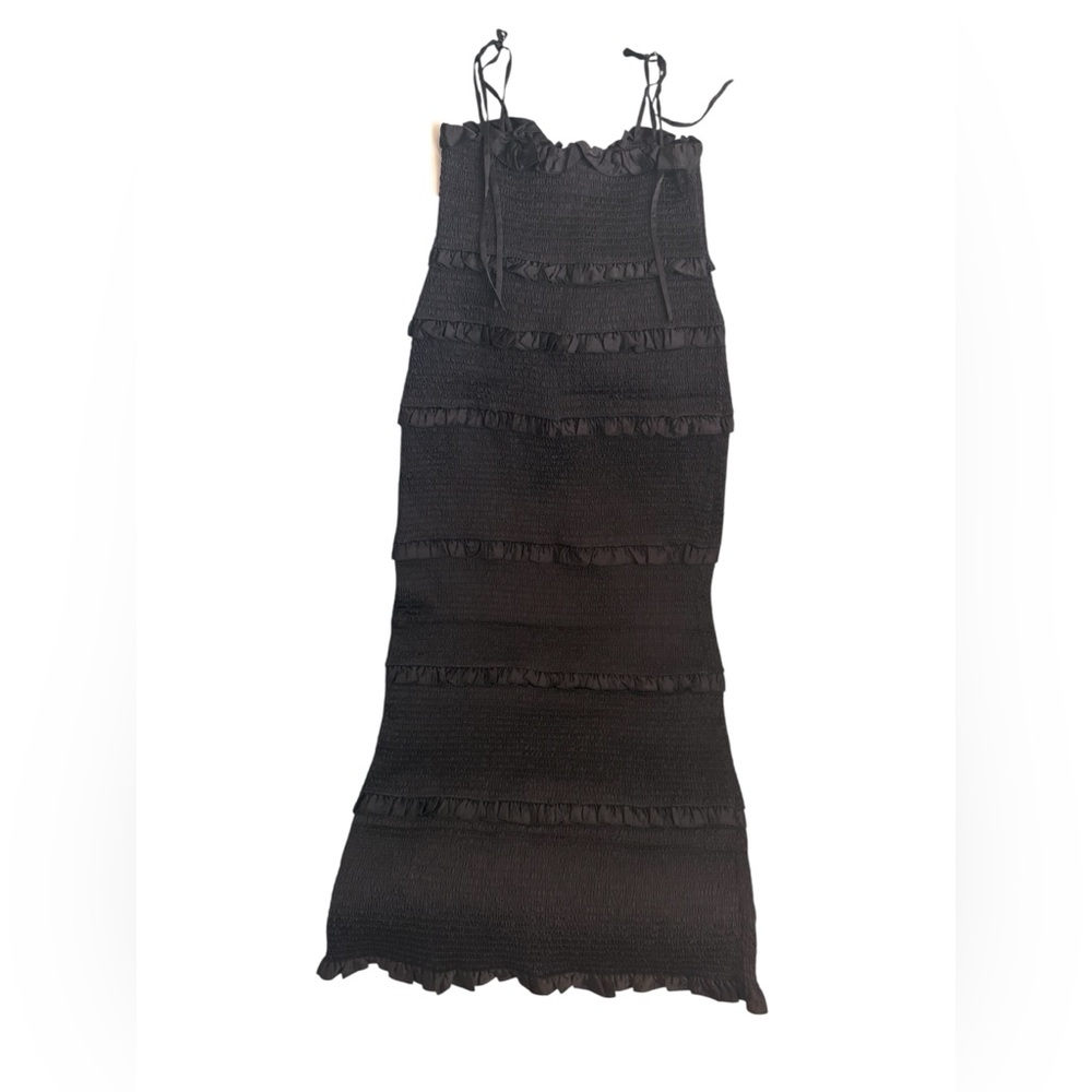 NWT Show Me Your MuMu Stella Black Smocked Midi Dress Size L Ret $265 - Picture 4 of 7